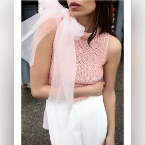 Zara Organza Bow Knit Top